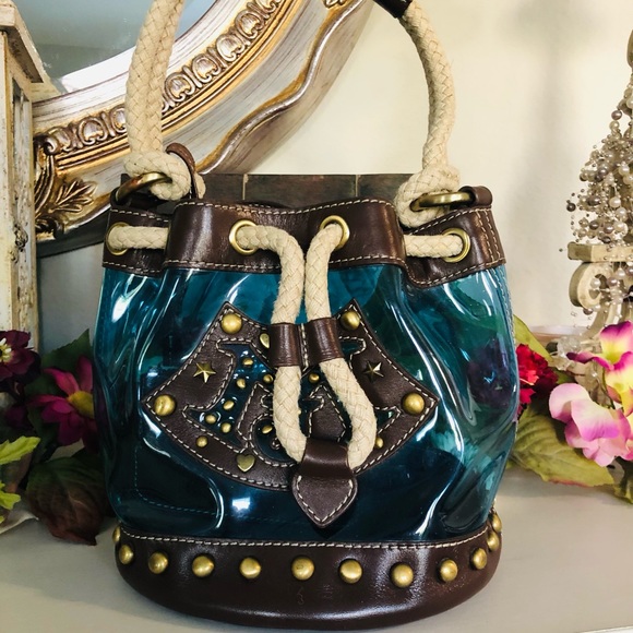 MOSCHINO LOVE clear blue rope handle bag w/pouch - Picture 2 of 10